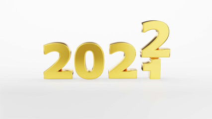 gold inscription 2022 isolated on white background. Happy New Year 2022. Illustration for advertising. 3D rendering.