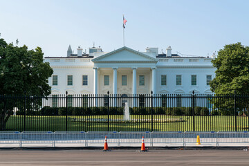 The iconic view of The North Portico of The White House on sunny day, Washington DC, USA. The...