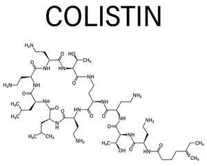Colistin antibiotic drug molecule. Skeletal formula.