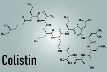 Colistin antibiotic drug molecule. Skeletal formula.