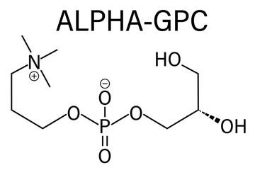 Alpha-GPC or L-Alpha glycerylphosphorylcholine, choline alfoscerate, molecule. Skeletal formula.
