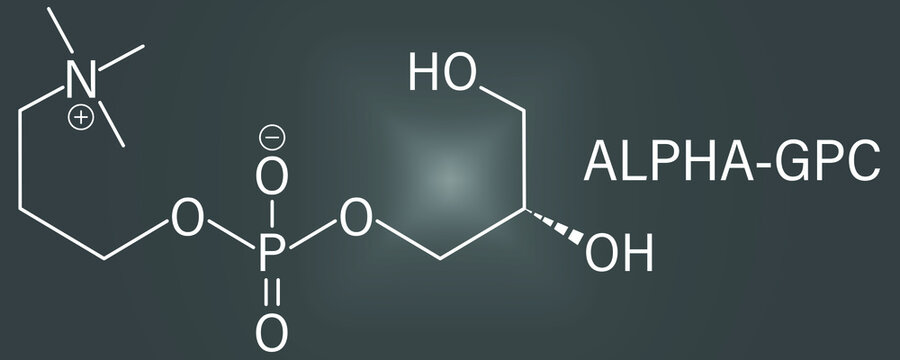 Alpha-GPC or L-Alpha glycerylphosphorylcholine, choline alfoscerate, molecule. Skeletal formula.