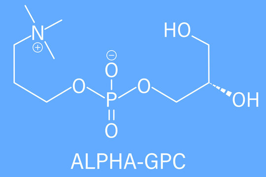 Alpha-GPC or L-Alpha glycerylphosphorylcholine, choline alfoscerate, molecule. Skeletal formula.