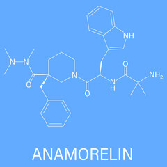 Anamorelin cancer cachexia and anorexia drug molecule. Skeletal formula.