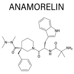 Anamorelin cancer cachexia and anorexia drug molecule. Skeletal formula.