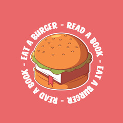 A book inside a Burger logo vector illustration. Brand, food, education design concept.