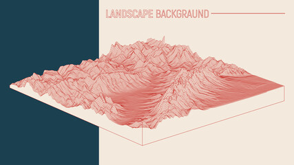 Abstract landscape background. Mesh structure. Polygonal wireframe background. 3d isometric vector illustration
