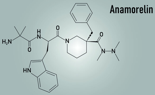 Anamorelin cancer cachexia and anorexia drug molecule. Skeletal formula.