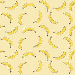 Fototapeta na wymiar Fruit pattern with banana on a yellow background. Vector illustration. Modern exotic design for paper, cover, fabric, interior decor and other users. Exotic Rapport for Textile, Fabric