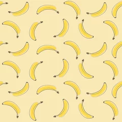 Cercles muraux Environnement naturel Motif de fruits avec banane sur fond jaune. Illustration vectorielle. Design exotique moderne pour papier, couverture, tissu, décoration intérieure et autres utilisateurs. Rapport exotique pour textile, tissu
