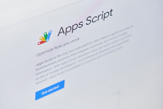 California, United States - 25 November 2021: Google Apps Script web page on computer monitor. Apps Script - scripting platform for light-weight application development in Google Workspace platform