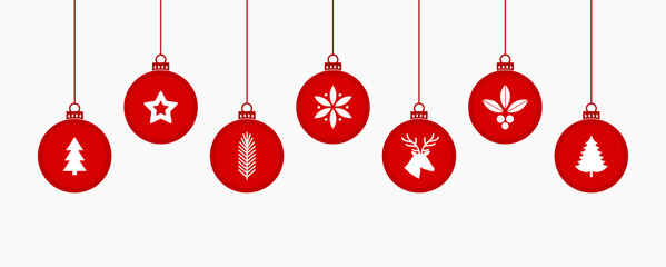 Beautiful Christmas hanging balls ornaments with Christmas symbols.