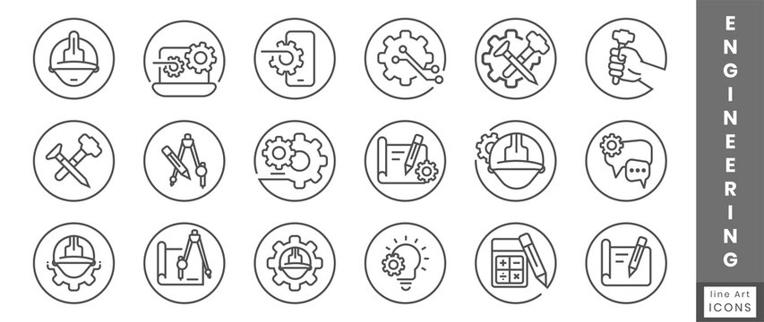 Rounded a engineering flat icon for application or websites