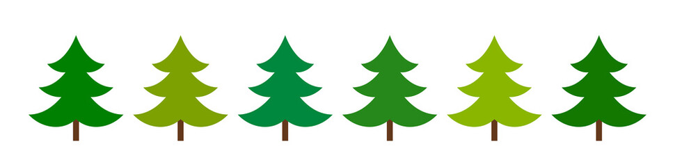 Green Christmas trees flat design icons border.