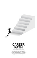 Obraz premium Silhouette of businesswoman running up stair. Concept of people ready to up level of career and business.