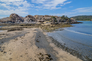 Daytime Aerial Seascape and Rock Formations