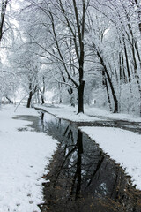 Winter Landscape of South Park in city of Sofia, Bulgaria