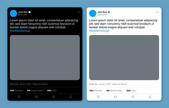 Twitter Post with Image Mockup. Twitter Media Post User Interface Vector Template or Mock-up for Showcasing Social Media Post Image or Advert