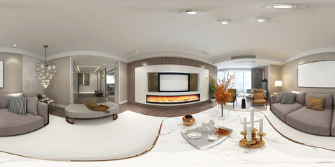 360 degrees home interior, living room. 3d render.