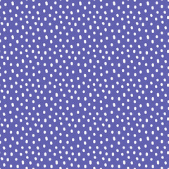 Vintage Polka Dot seamless pattern. White irregular spots, scattered various shape specks on Very Peri Violet background. Abstract vector fashion texture for nursery print, textile, fabric, scrapbook