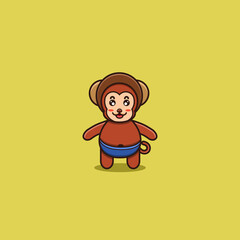Cute Baby Monkey Wearing Helmet. Character, Mascot, Logo, Cartoon, Icon, and Cute Design.