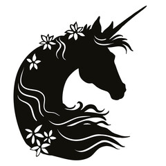 Black unicorn head silhouette vector isolated illustration