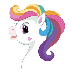 Cute cartoon unicorn head vector isolated illustration