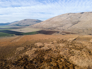 Aerial Autumn view of Aldomirovtsi marsh, Bulgaria