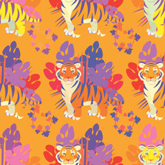Colorful seamless pattern with tiger