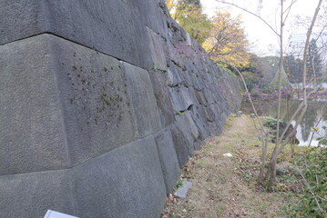 Stone wall of imperial palace in Tokyo, 12/12/2021