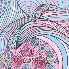 Square colored pattern. Zentangle. Hand drawn mandala on isolated background. Design for spiritual relaxation for adults. Print for flyers and banners. Doodle for work. Vintage and retro style