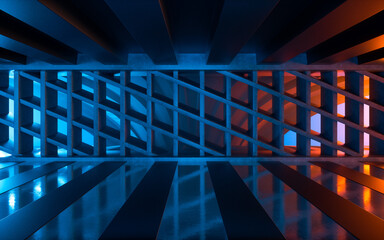 Concrete wall with grid shape, 3d rendering.