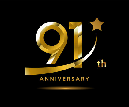 Golden 91 year anniversary celebration logo design with star symbol
