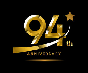 Golden 94 year anniversary celebration logo design with star symbol
