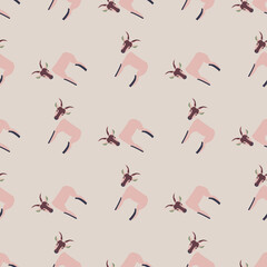 Seamless pattern of goat. Domestic animals on colorful background. Vector illustration for textile.