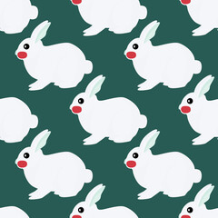 Seamless pattern of rabbit. Domestic animals on colorful background. Vector illustration for textile.