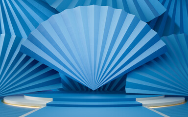 Folding fans with Chinese style background, 3d rendering.