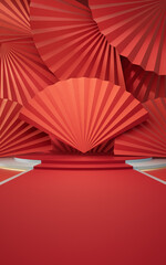 Folding fans with Chinese style background, 3d rendering.