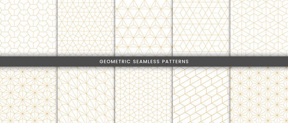  Set of geometric pattern polygonal shape. Seamless background with gold lines modern stylish