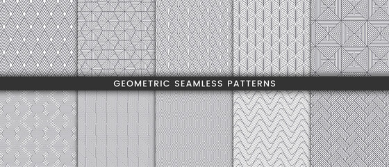 Set of geometric seamless pattern with stripes lines grey texture on white background modern stylish