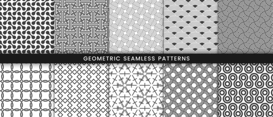 Set of geometric pattern traditional chinese and japanese seamless with gray on white background