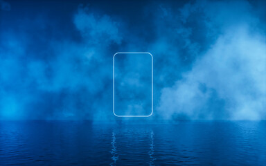 Neon line with smog background, 3d rendering.