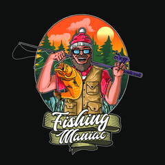 fishing maniac illustration vector graphic