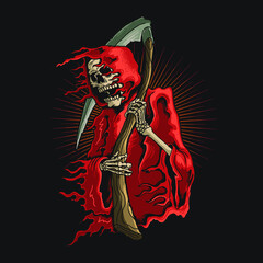 grim reaper with scyth illustration vector graphic - obrazy, fototapety, plakaty