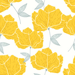 Seamless pattern with spring flowers and leaves. Hand drawn background. floral pattern for wallpaper or fabric. Botanic Tile.