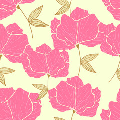 Seamless pattern with spring flowers and leaves. Hand drawn background. floral pattern for wallpaper or fabric. Botanic Tile.