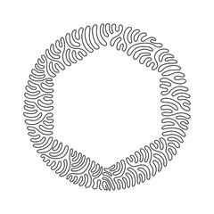 Continuous one line drawing hand drawn hexagon, blank drawing frame isolated, black scribble lines, single hexagon. Swirl curl circle background style. Single line draw design vector illustration