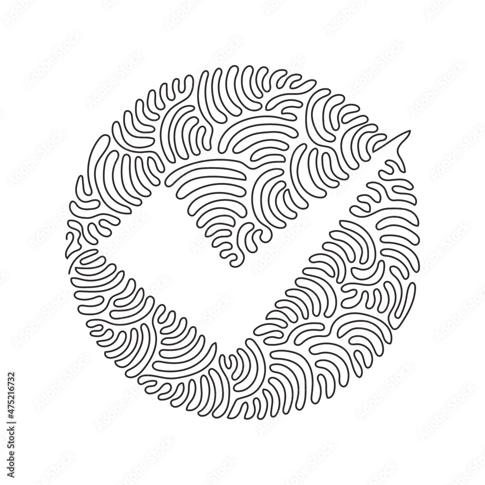Poster continuous one line drawing check icon silhouette. approved test correct right element concept desig