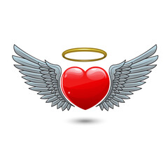 Vector cartoon heart with angel wings and a halo