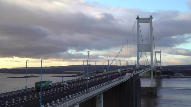 The Severn Bridge linking England with Wales near to Bristol, UK. 10.12.21